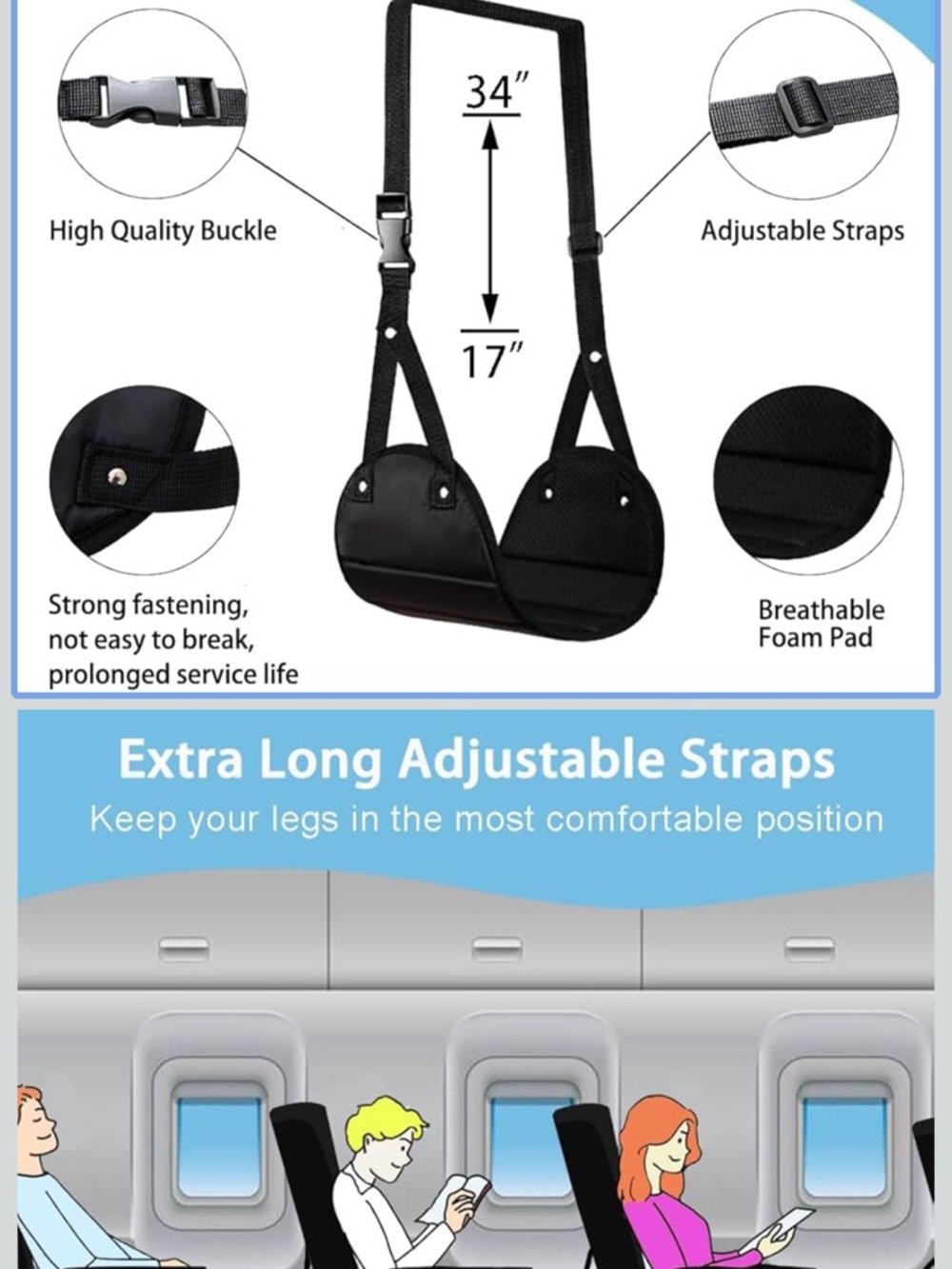 Adjustable Black Travel Footrest Hammock Strap